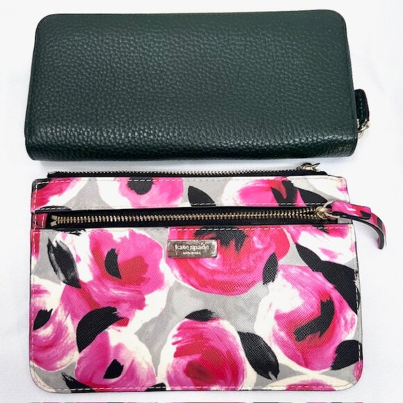 2)Wallet Kate Spade Pink leather convas & Other Wallet Full Zip Leather Green(69 - Picture 3 of 9